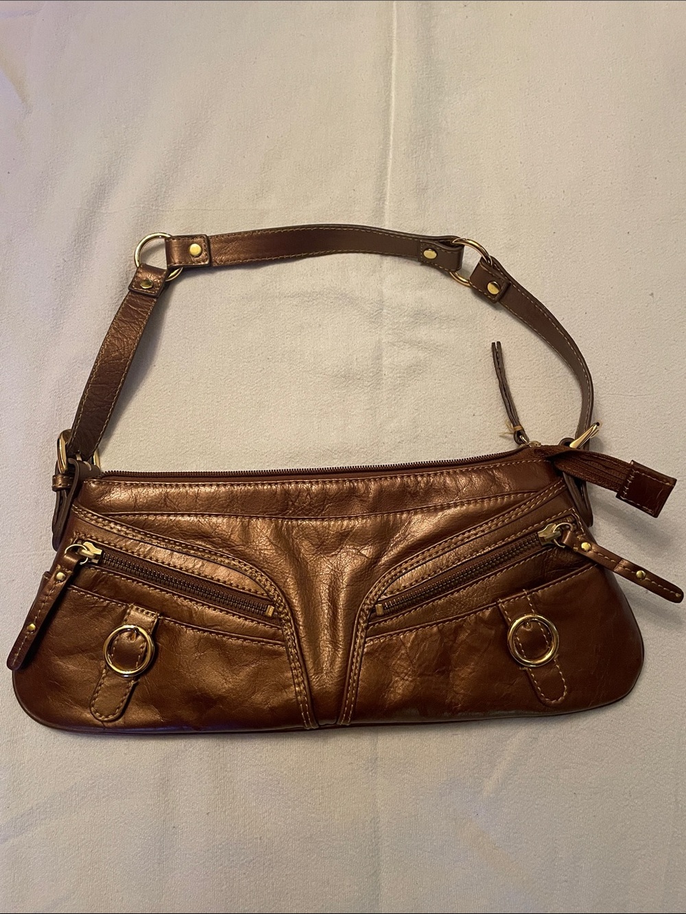 Brown Leather Shoulder Bag with Gold Hardware
